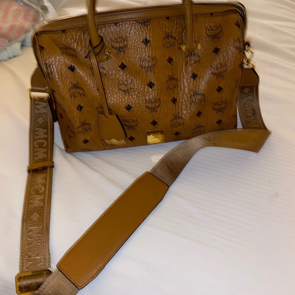 This MCM Essential Boston Bag in Visetos Original